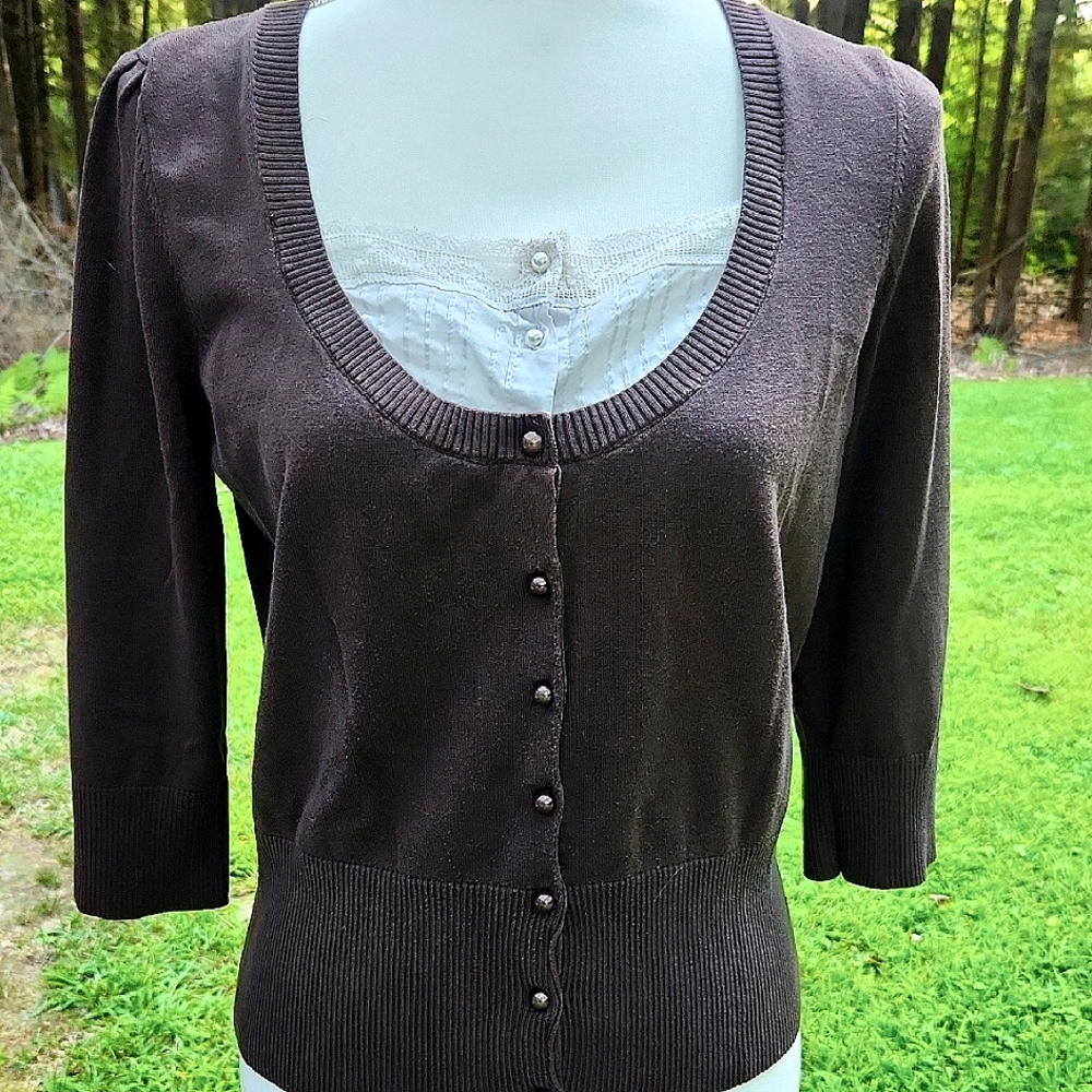 Y2K Mocha Brown Button Down Twilight Cardigan Sweater W/ Attached top